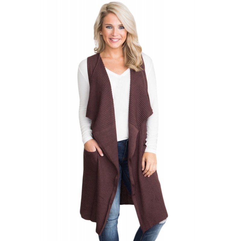 Coffee Pocket Long Cardigan Vest