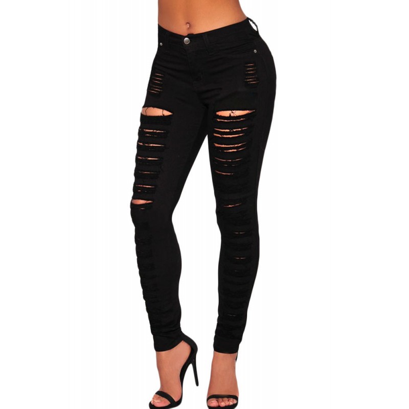 Black Denim Destroyed High-waist Skinny Jeans