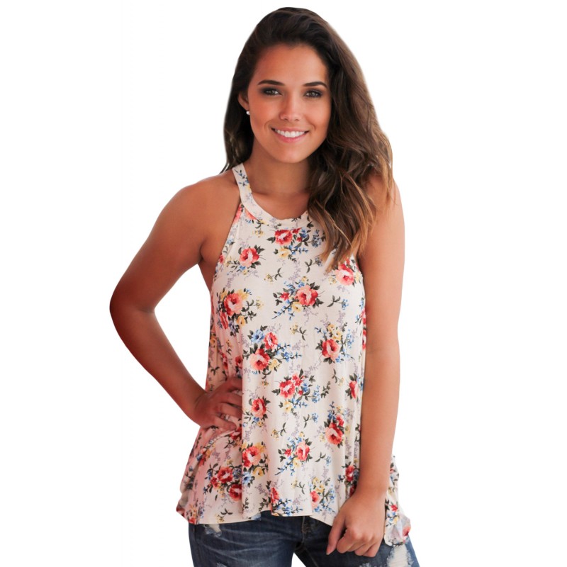 Multi Floral Print Flowy Tank Top