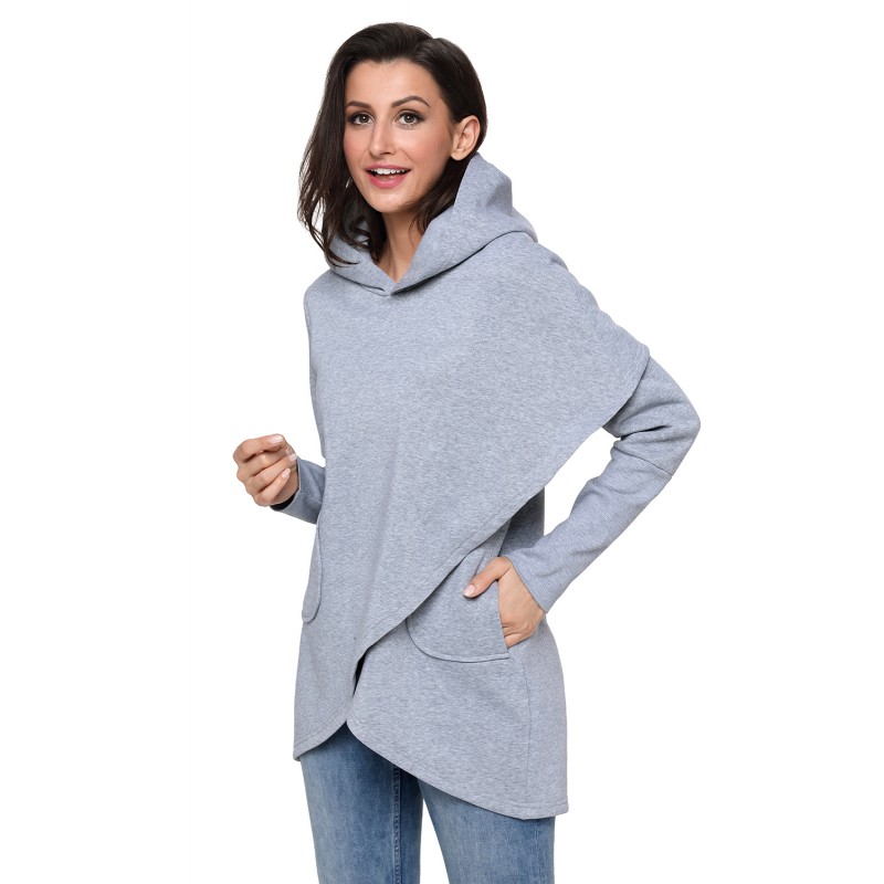 Grey Tulip Wrap Cape Style Long Sleeve Hoodie