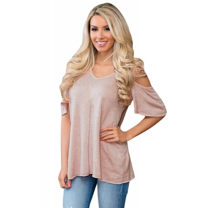 Pink Cold Shoulder Crisscross Detail Relaxing Fit ...