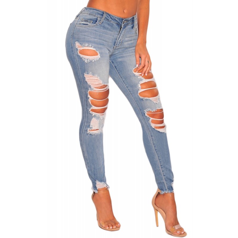 Light Destroyed Frayed Ankle Skinny Jeans