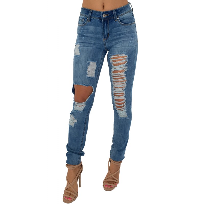 Blue Wash Runaway Distressed Skinny Jeans