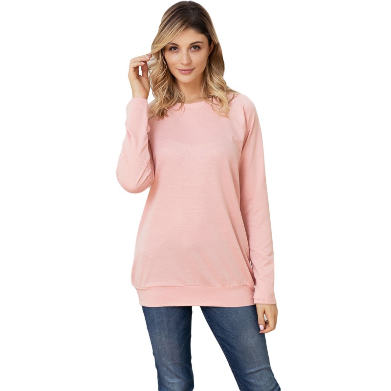 Gold Zip Detail Pink Pullover Sweatshirt