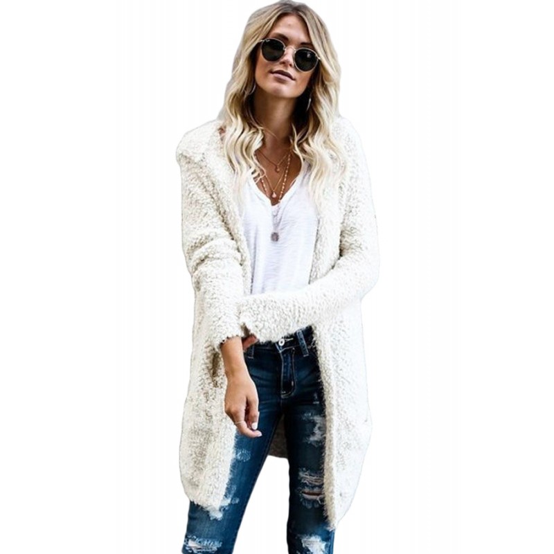 White Fluffy Hooded Open Front Cardigan