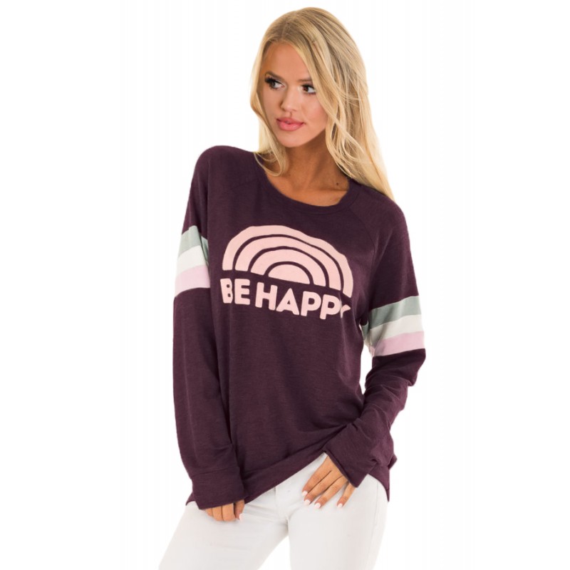 Burgundy Be Happy Graphic Sweatshirt