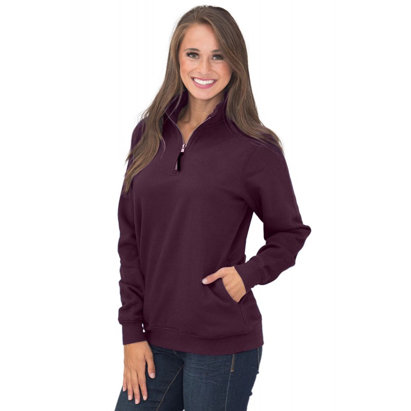 Burgundy Pocket Style Quarter Zip Sweatshirt